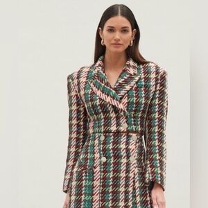 Atoir The Crew Crop Blazer Checker  Button Green Red Yellow Black White Sz 2 Sm